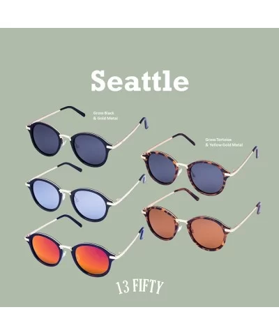 Seattle Round Metal Polarized Retro Unisex Sunglasses - Multiple Options - Gloss Black - CX18Q6D6AUW $15.37 Round