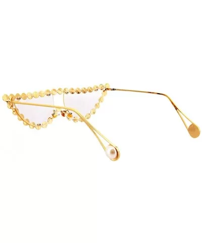 Sparkling Crystal Cat Eye Sunglasses UV Protection Rhinestone Sunglasses - Gold Frame Transparent Lens - CA18OU7T34O $12.11 S...