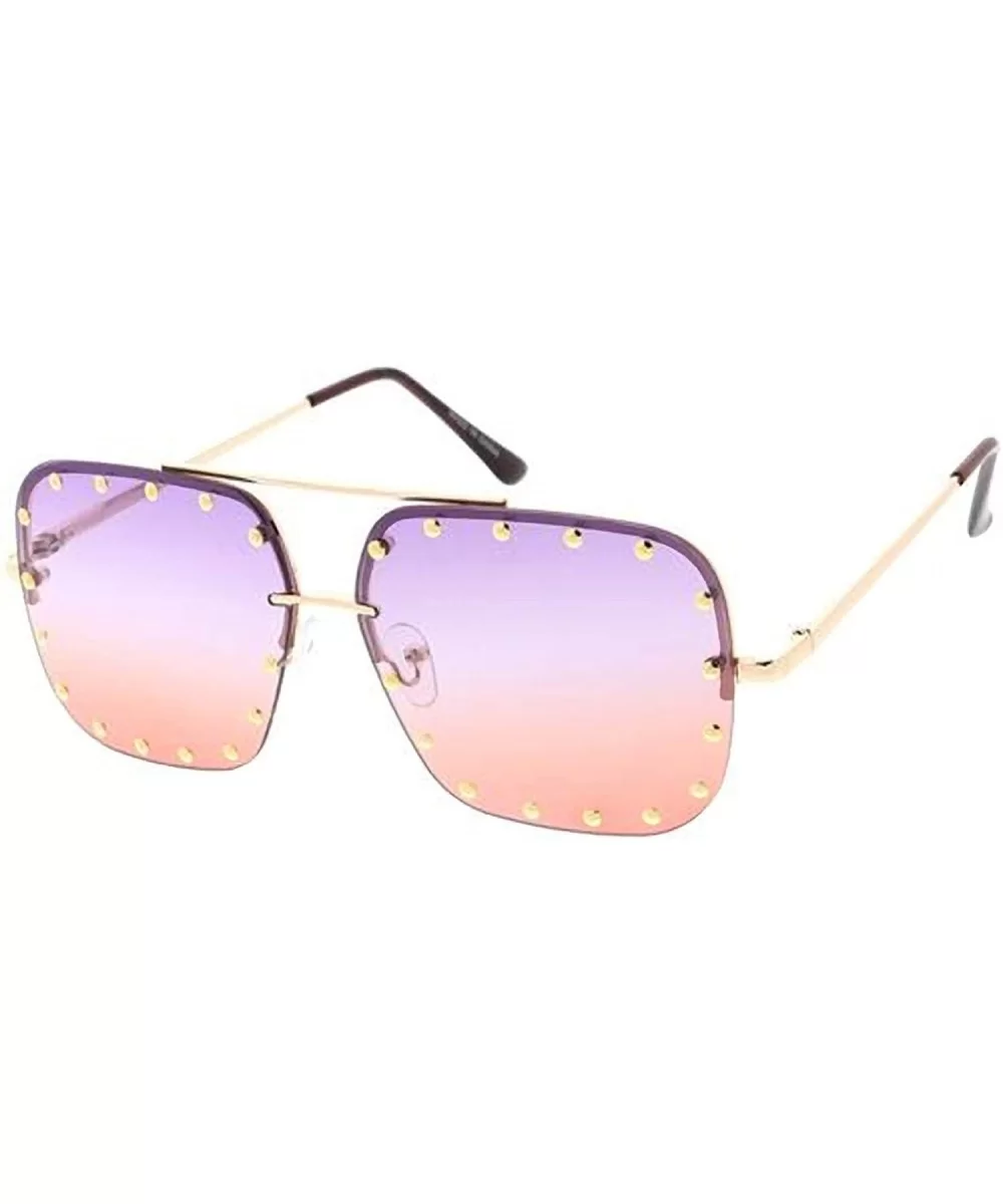 Fashion Classic Studded Square Aviator Sunglasses - Purple-pink - CS18ASZTM0S $7.32 Aviator