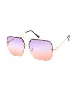 Fashion Classic Studded Square Aviator Sunglasses - Purple-pink - CS18ASZTM0S $7.32 Aviator