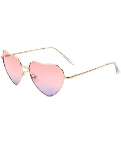 Oceanic Color Heart Shaped Metal Sunglasses - Pink Blue - CY1903UATOH $9.50 Butterfly