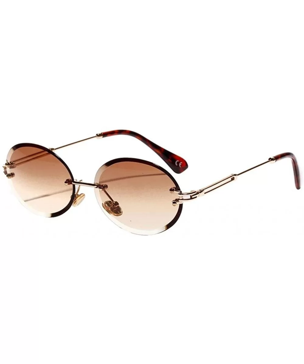 Women Small Oval Rimless Diamond Cutting Lens Sun Glasses Beach Travel Eyewear - Brown - CI190HS0G0R $8.90 Rimless