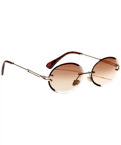 Women Small Oval Rimless Diamond Cutting Lens Sun Glasses Beach Travel Eyewear - Brown - CI190HS0G0R $8.90 Rimless