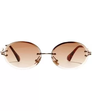 Women Small Oval Rimless Diamond Cutting Lens Sun Glasses Beach Travel Eyewear - Brown - CI190HS0G0R $8.90 Rimless