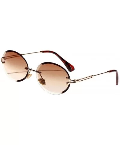 Women Small Oval Rimless Diamond Cutting Lens Sun Glasses Beach Travel Eyewear - Brown - CI190HS0G0R $8.90 Rimless