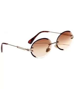 Women Small Oval Rimless Diamond Cutting Lens Sun Glasses Beach Travel Eyewear - Brown - CI190HS0G0R $8.90 Rimless