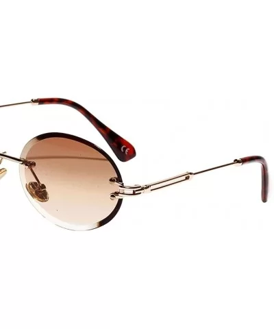 Women Small Oval Rimless Diamond Cutting Lens Sun Glasses Beach Travel Eyewear - Brown - CI190HS0G0R $8.90 Rimless