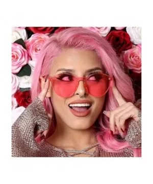 Rimless Sunglasses Oversized Colored Transparent Round Eyewear Retro Eyeglasses for Women Men - Pink - CD18HXKCN9W $6.39 Round