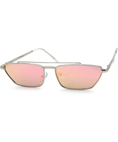 Squared Flat Top Bridge Metal Rim Dad Sunglasses - Silver Pink Mirror - CJ1959R3SH4 $11.56 Rectangular