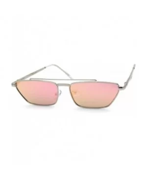 Squared Flat Top Bridge Metal Rim Dad Sunglasses - Silver Pink Mirror - CJ1959R3SH4 $11.56 Rectangular