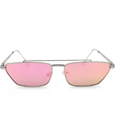 Squared Flat Top Bridge Metal Rim Dad Sunglasses - Silver Pink Mirror - CJ1959R3SH4 $11.56 Rectangular