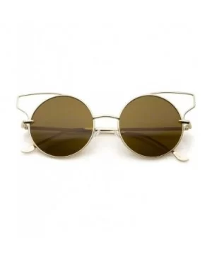 Women's Full Metal Open Design Frame Round Cat Eye Sunglasses 55mm - Gold / Brown - CP12J347FSZ $9.40 Cat Eye