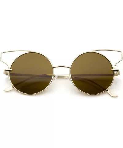 Women's Full Metal Open Design Frame Round Cat Eye Sunglasses 55mm - Gold / Brown - CP12J347FSZ $9.40 Cat Eye