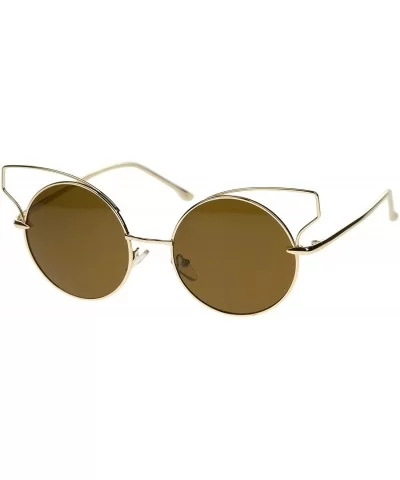 Women's Full Metal Open Design Frame Round Cat Eye Sunglasses 55mm - Gold / Brown - CP12J347FSZ $9.40 Cat Eye