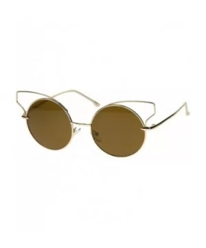 Women's Full Metal Open Design Frame Round Cat Eye Sunglasses 55mm - Gold / Brown - CP12J347FSZ $9.40 Cat Eye