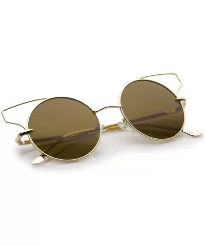 Women's Full Metal Open Design Frame Round Cat Eye Sunglasses 55mm - Gold / Brown - CP12J347FSZ $9.40 Cat Eye