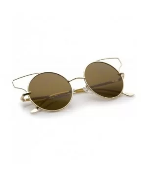 Women's Full Metal Open Design Frame Round Cat Eye Sunglasses 55mm - Gold / Brown - CP12J347FSZ $9.40 Cat Eye