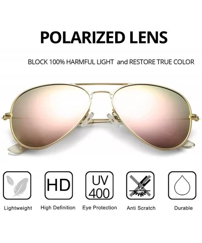 Classic Polarized Aviator Sunglasses for Men Women Metal Frame Mirrored UV400 Lens- 58mm - Gold/Pink Mirror - CB18NW5Y024 $6....