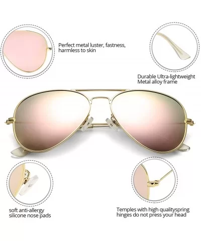 Classic Polarized Aviator Sunglasses for Men Women Metal Frame Mirrored UV400 Lens- 58mm - Gold/Pink Mirror - CB18NW5Y024 $6....