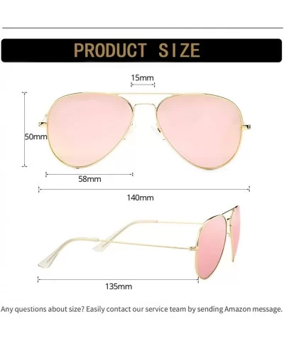 Classic Polarized Aviator Sunglasses for Men Women Metal Frame Mirrored UV400 Lens- 58mm - Gold/Pink Mirror - CB18NW5Y024 $6....