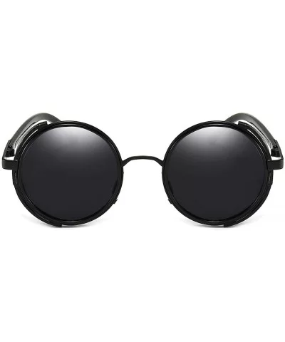 Steampunk Vintage Retro Round Sunglasses Metal Circle Frame - Black Lens+black Frame - CR17YCLLMI6 $12.52 Round