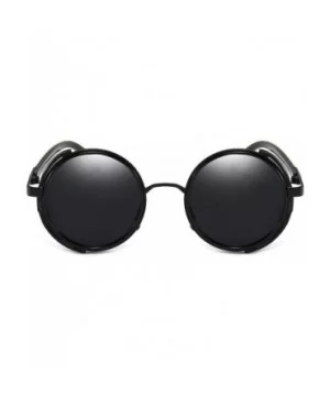 Steampunk Vintage Retro Round Sunglasses Metal Circle Frame - Black Lens+black Frame - CR17YCLLMI6 $12.52 Round