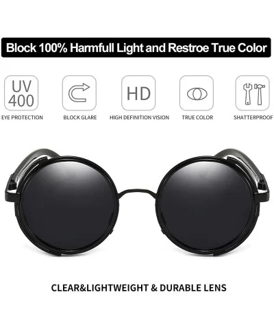 Steampunk Vintage Retro Round Sunglasses Metal Circle Frame - Black Lens+black Frame - CR17YCLLMI6 $12.52 Round