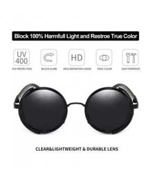 Steampunk Vintage Retro Round Sunglasses Metal Circle Frame - Black Lens+black Frame - CR17YCLLMI6 $12.52 Round