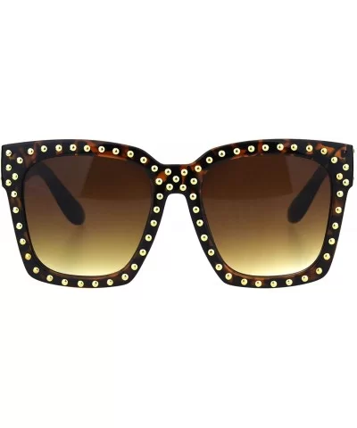 Womens Punk Metal Stud Trim Horn Rim Plastic Sunglasses - Tortoise Brown - CL18HM6OA29 $13.74 Rectangular