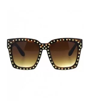 Womens Punk Metal Stud Trim Horn Rim Plastic Sunglasses - Tortoise Brown - CL18HM6OA29 $13.74 Rectangular