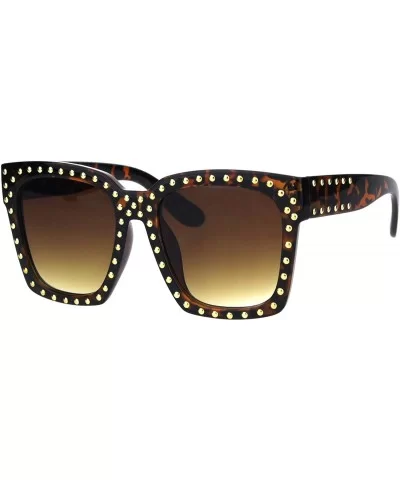 Womens Punk Metal Stud Trim Horn Rim Plastic Sunglasses - Tortoise Brown - CL18HM6OA29 $13.74 Rectangular