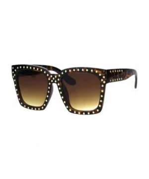 Womens Punk Metal Stud Trim Horn Rim Plastic Sunglasses - Tortoise Brown - CL18HM6OA29 $13.74 Rectangular