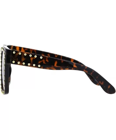 Womens Punk Metal Stud Trim Horn Rim Plastic Sunglasses - Tortoise Brown - CL18HM6OA29 $13.74 Rectangular