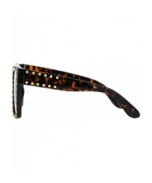 Womens Punk Metal Stud Trim Horn Rim Plastic Sunglasses - Tortoise Brown - CL18HM6OA29 $13.74 Rectangular