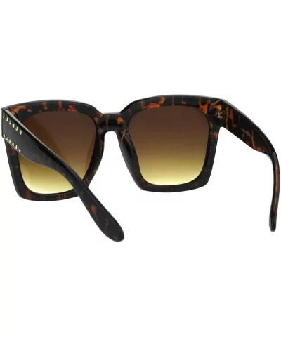 Womens Punk Metal Stud Trim Horn Rim Plastic Sunglasses - Tortoise Brown - CL18HM6OA29 $13.74 Rectangular