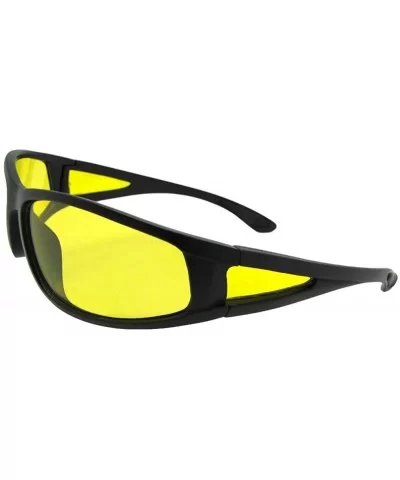 Wrap Around Yellow Lens Sunglasses PSR12 - Flat Black Frame - CP18GCSATYS $11.73 Wrap