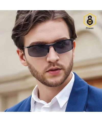 Rectangular Sunglasses for Men Women-Polarized Rimless Stylish Unisex Driving Sun Glasses - Black Grey - CT18IOUULND $18.72 O...