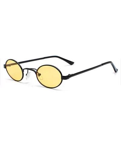 Tiny Oval Sunglasses Men Small Frame Vintage Women Sun Glasses Retro Round Decoration - Black With Yellow - C3197Y7SGOM $30.8...