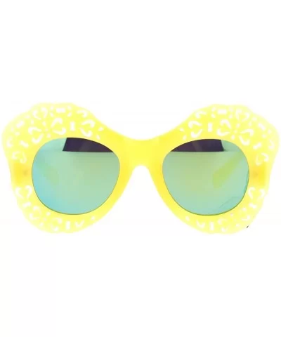 Womens Diecut Lace Plastic Butterfly Mask Sunglasses - Yellow - CL12DI9C9UZ $5.78 Butterfly