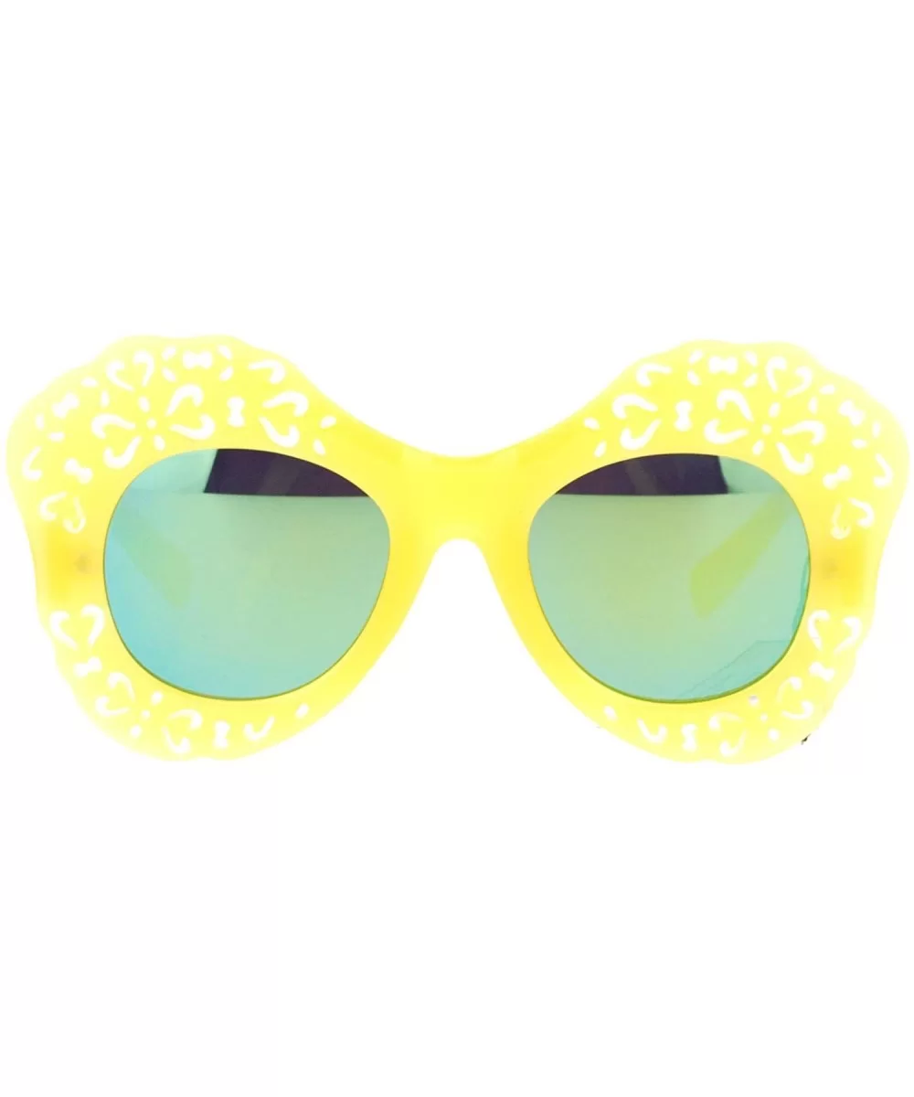 Womens Diecut Lace Plastic Butterfly Mask Sunglasses - Yellow - CL12DI9C9UZ $5.78 Butterfly