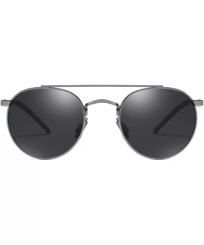 Unisex Vintage Round Sunglasses Double Bridge Men Women Polarized Aviator Sunglasses A540 - Gun-black - CW18IWY05X6 $12.55 Round