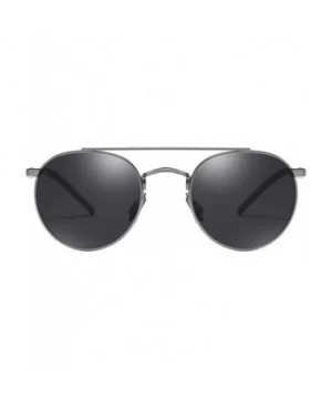 Unisex Vintage Round Sunglasses Double Bridge Men Women Polarized Aviator Sunglasses A540 - Gun-black - CW18IWY05X6 $12.55 Round