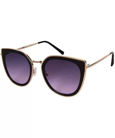 Square Cat Eye Sunnies w/Flat Ocean Color Lens 3306-FLOCR - Black - C9182G2ZNT3 $7.08 Square