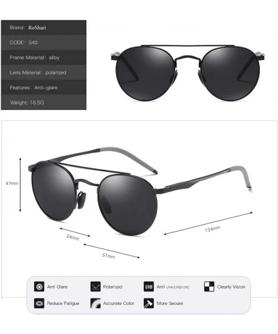 Unisex Vintage Round Sunglasses Double Bridge Men Women Polarized Aviator Sunglasses A540 - Gun-black - CW18IWY05X6 $12.55 Round