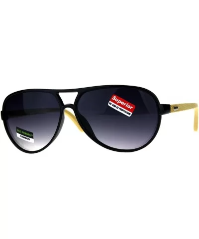 Real Bamboo Wood Temple Sunglasses Mens Racer Aviator Fashion UV 400 - Black (Smoke) - CE18G3NSDN0 $7.88 Aviator