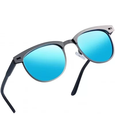 Semi Rimless Polarized Sunglasses Women Men Retro Brand Sun Glasses - Metal Frame Blue Lens - CB184NIEZWA $10.36 Rimless