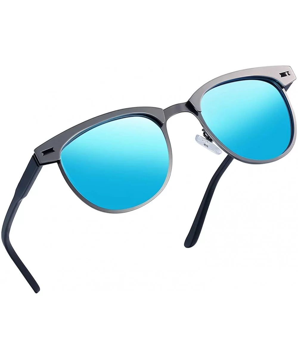 Semi Rimless Polarized Sunglasses Women Men Retro Brand Sun Glasses - Metal Frame Blue Lens - CB184NIEZWA $10.36 Rimless