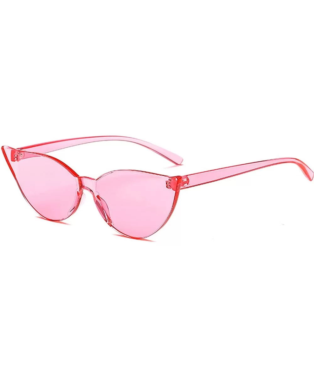 Fashion One Piece Rimless Clear Lens Color Candy Cat Eye Sunglasses - Pink - C818ILH0WLQ $5.11 Rimless