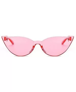 Fashion One Piece Rimless Clear Lens Color Candy Cat Eye Sunglasses - Pink - C818ILH0WLQ $5.11 Rimless