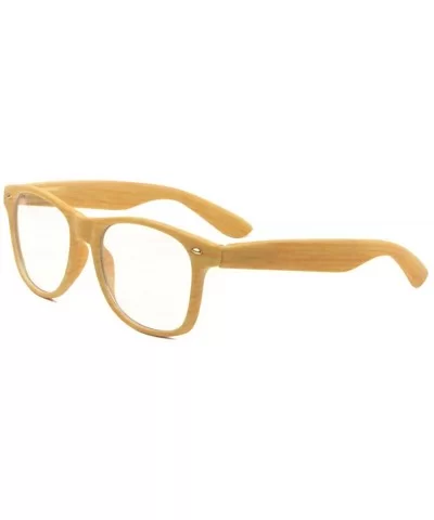 Faux Bamboo Wood Print Square Sunglasses w/Clear Lenses - Tan Light Brown Frame - C21860UY3U5 $5.84 Square